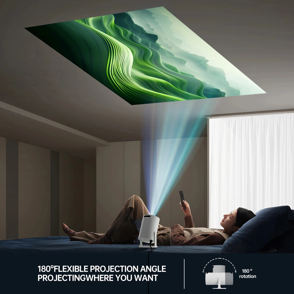 4K Decoding Native 1080P Mini Projector – Short Throw Smart Projector with 270° Rotation, Portable Home Theater Compatible with Laptops & Streaming Devices