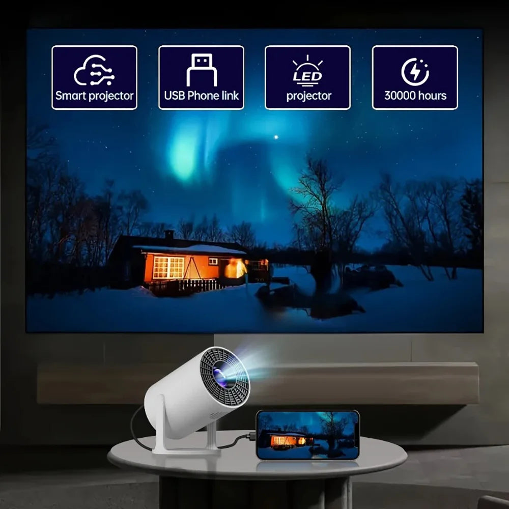 4K Decoding Native 1080P Mini Projector – Short Throw Smart Projector with 270° Rotation, Portable Home Theater Compatible with Laptops & Streaming Devices